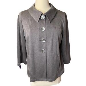 J Jill NWT Button Front Jacket 3/4 Sleeves Fan Pleat Back Grey Size Medium